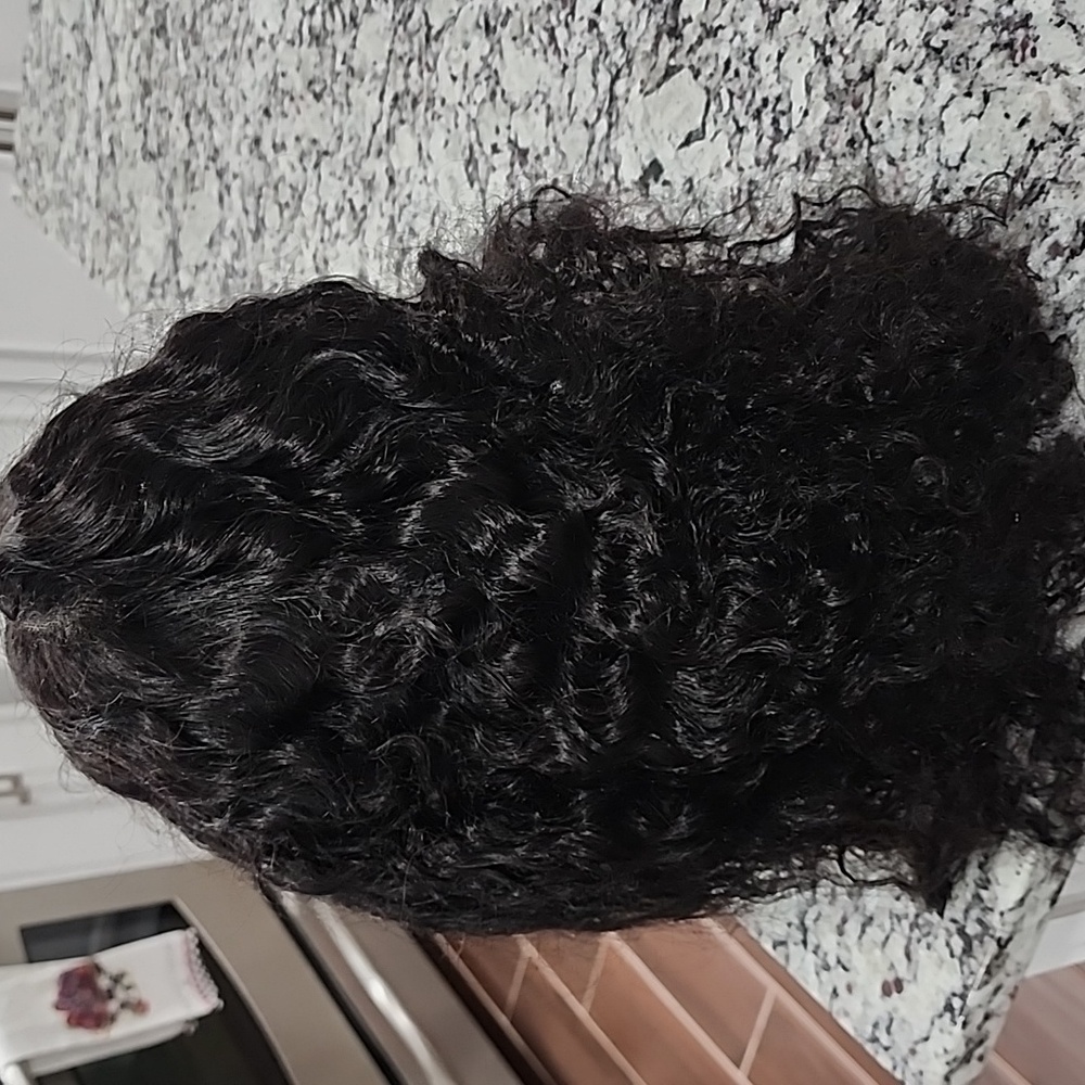 Black Curly Hair Wig. Synthetic. Approx 15" Length. New. Middle Part.